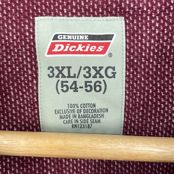DICKIES heavy weight long sleeve button up shackett burgundy red size 3XL men's - Picture 3 of 6